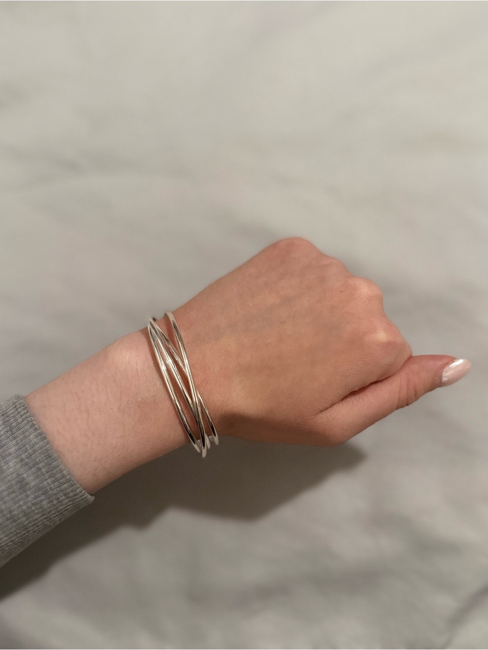 Layered Multi-Strand Crossover Silver Cuff Bangle Bracelet